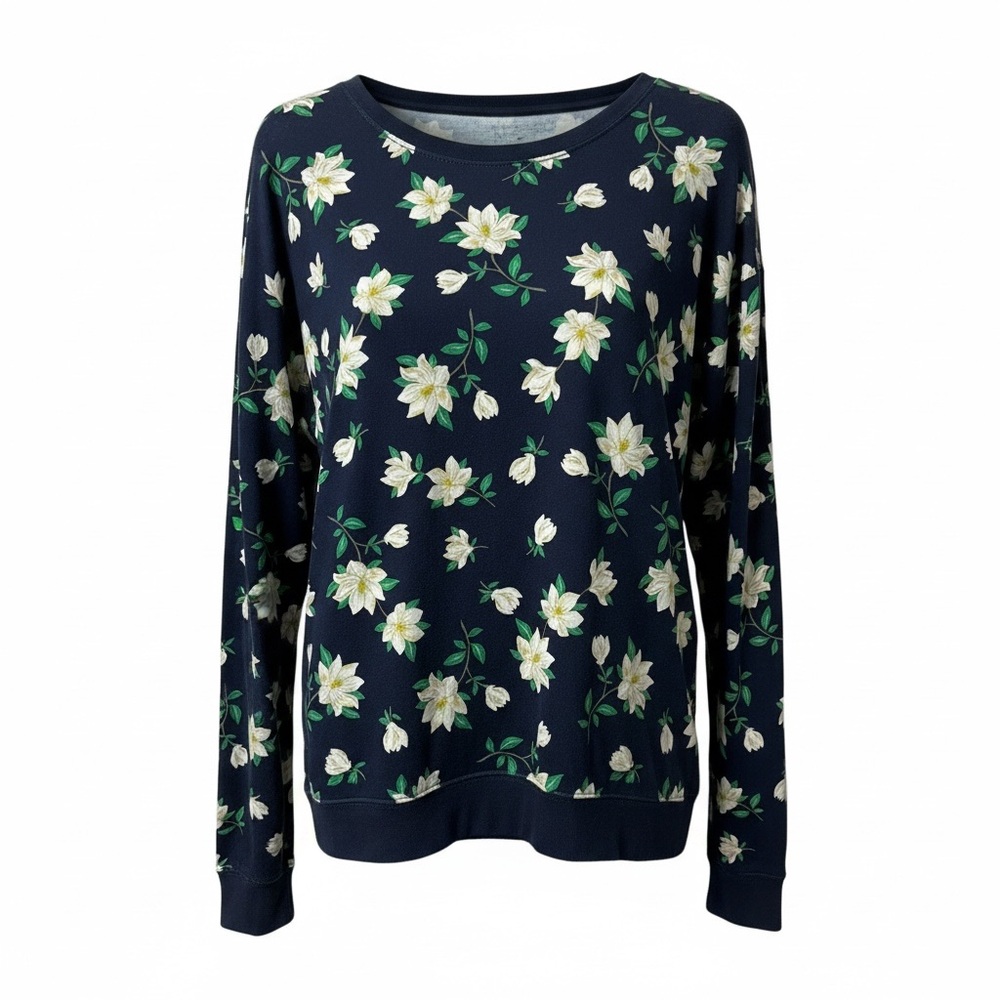 Draper James Natalie Navy Blue Lightweight Magnolia Floral Print Lounge Shirt L